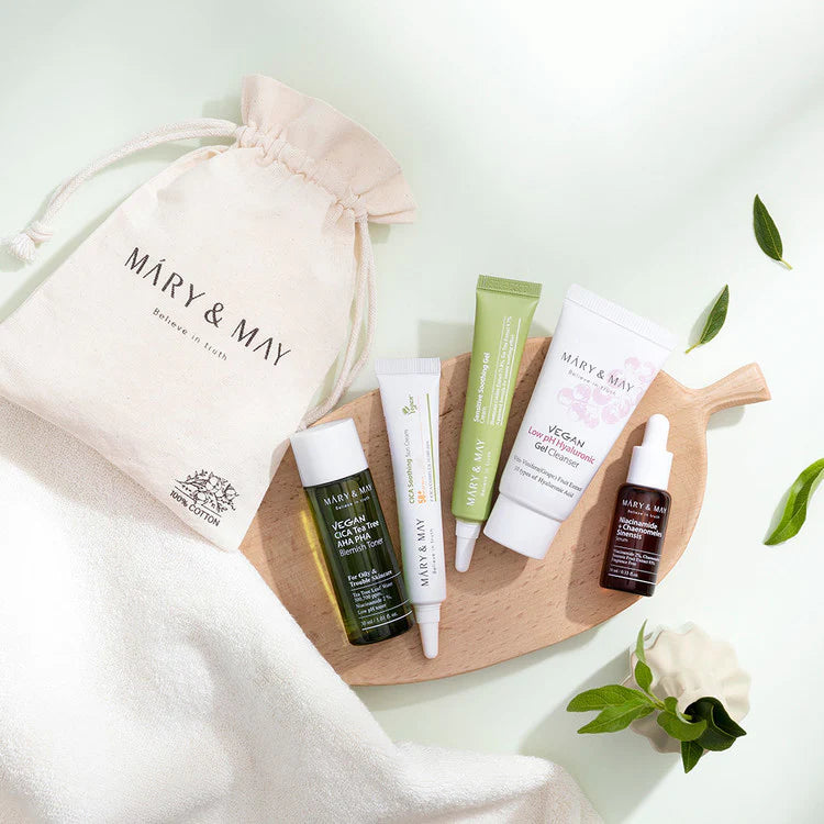 Mary & May - Soothing Trouble Care Travel Kit (Toner+Serum+Cream+Suncream+Gel cleanser)